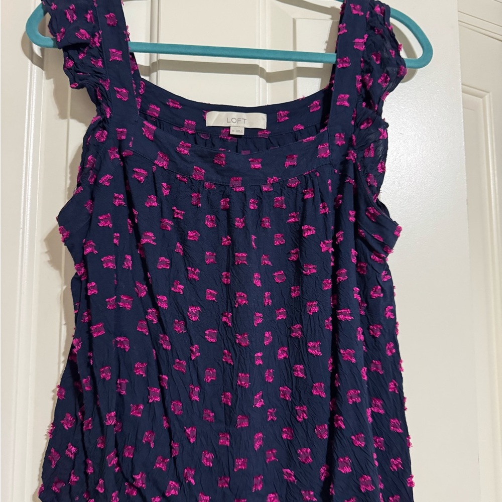 LOFT Navy and Pink Textured Tank Top